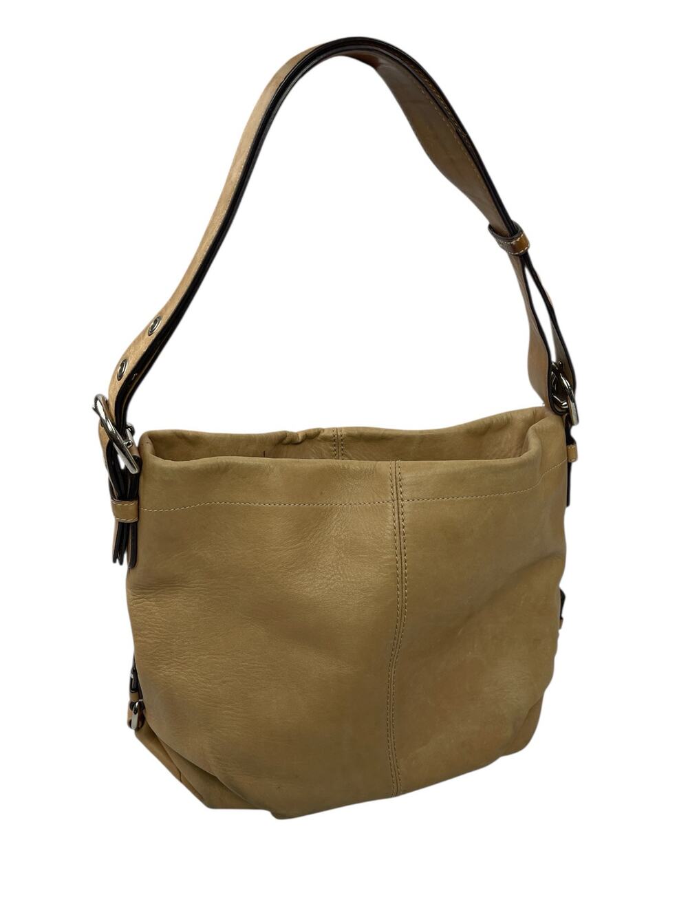 Coach F15064 Beige 2 Way Leather Crossbody Shoulder Strap Purse Tote Handbag OS